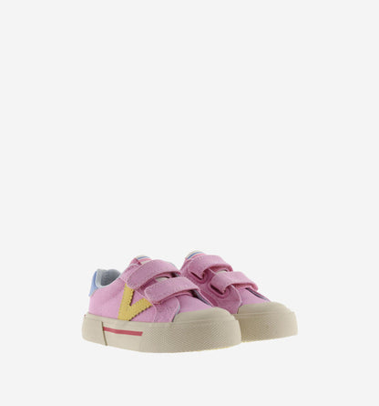 Victoria – Tribu Wide Fit Split Leather & Contrast Kids Sneakers in Rosa