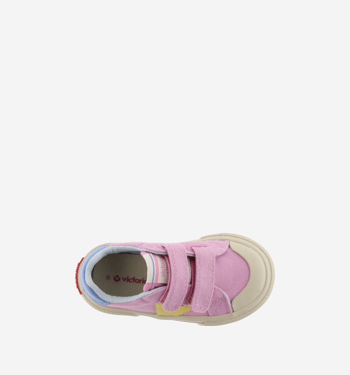 Victoria – Tribu Wide Fit Split Leather & Contrast Kids Sneakers in Rosa