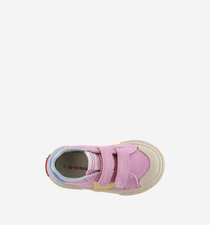 Victoria – Tribu Wide Fit Split Leather & Contrast Kids Sneakers in Rosa