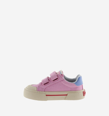 Victoria – Tribu Wide Fit Split Leather & Contrast Kids Sneakers in Rosa