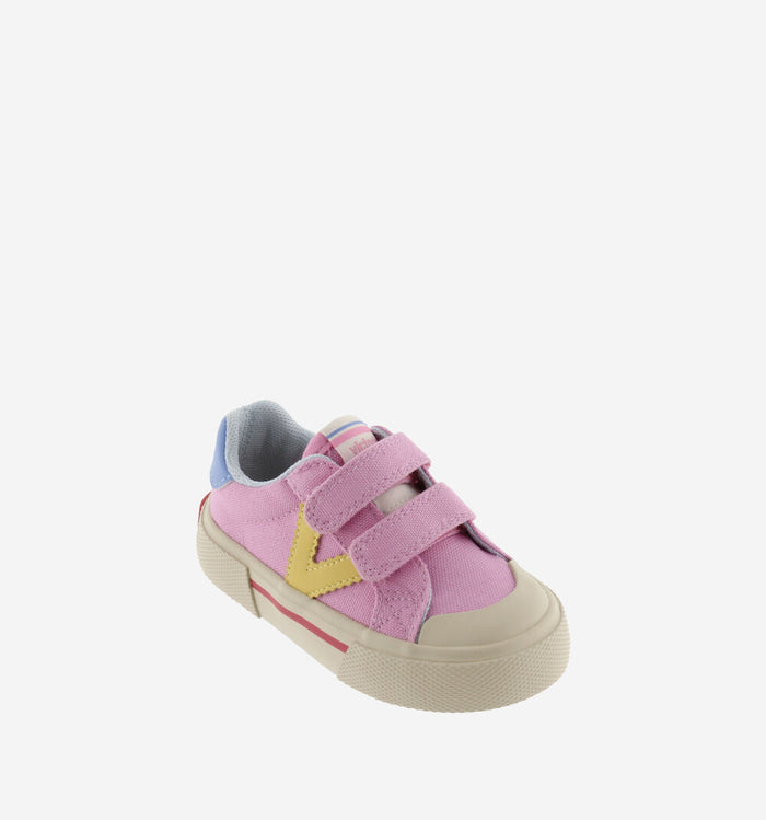 Victoria – Tribu Wide Fit Split Leather & Contrast Kids Sneakers in Rosa
