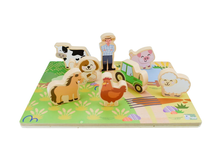 Wooden Chunky Aussie Farm Animal Puzzle/Playset