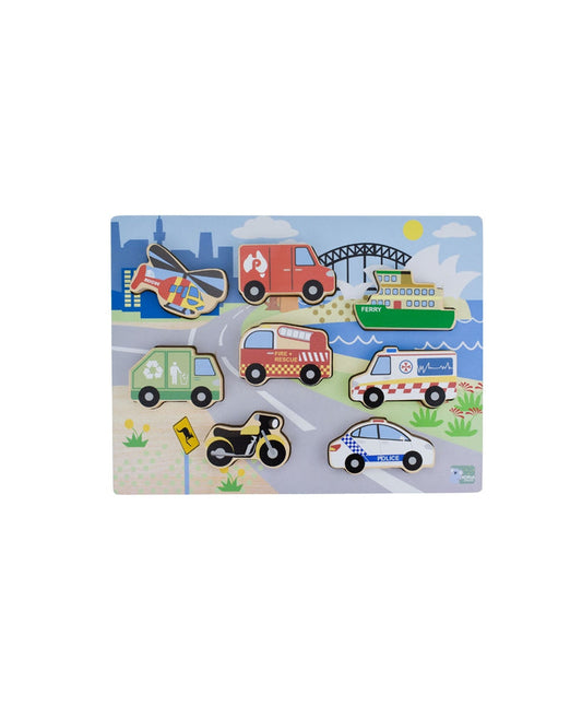 Wooden Chunky Aussie Transport Vehicle Puzzle/Playset
